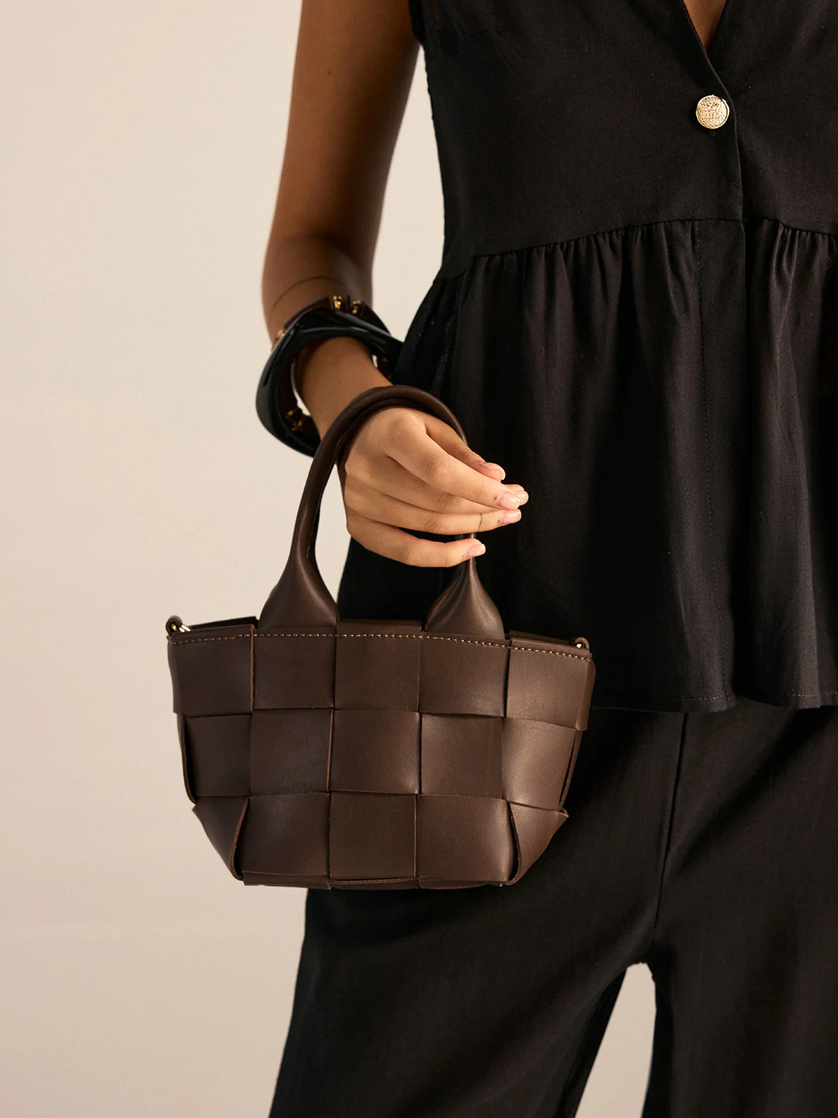 Faux Leather Woven Tote Bag - Image 3
