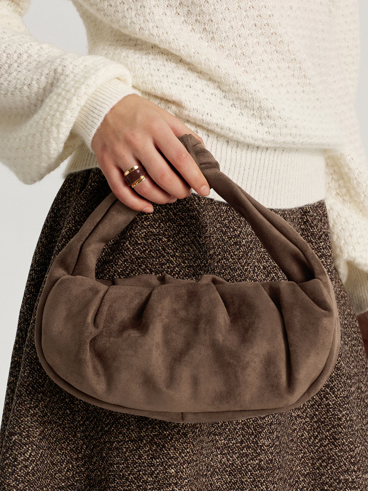 Faux Suede Knotted Top Handle Bag - Image 2