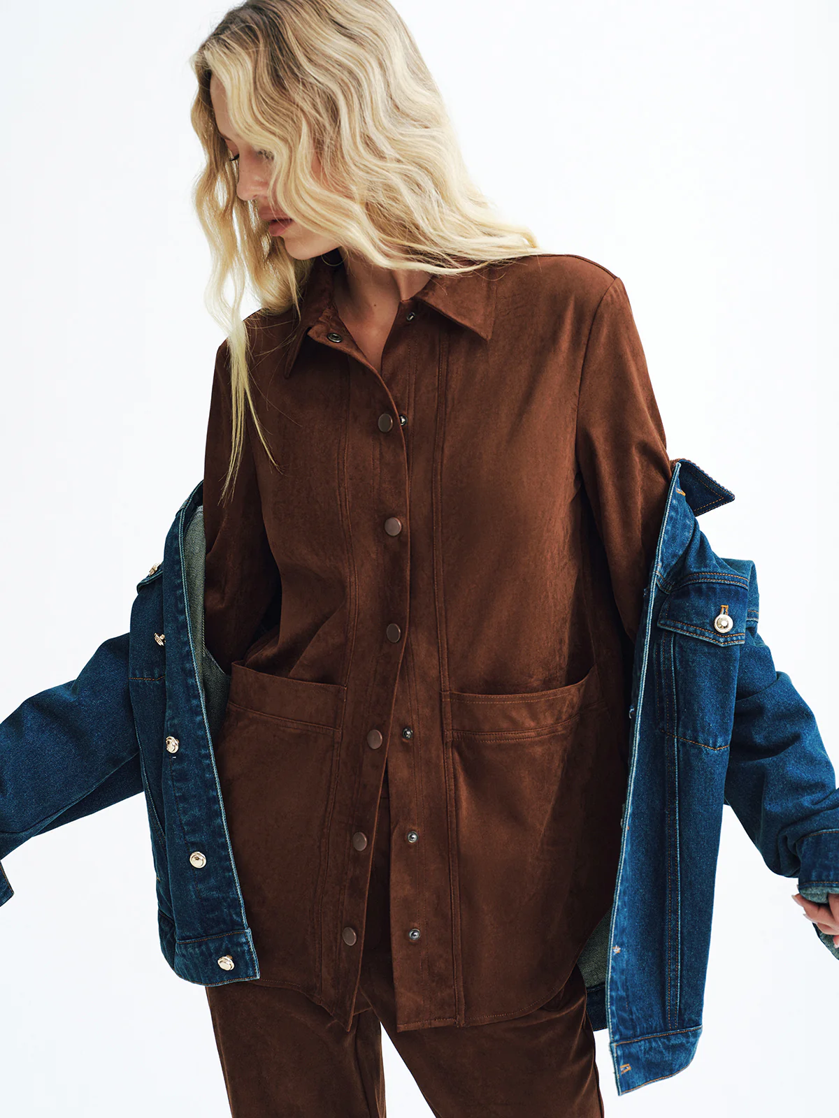 Faux Suede Long Sleeve Shirt - Image 2