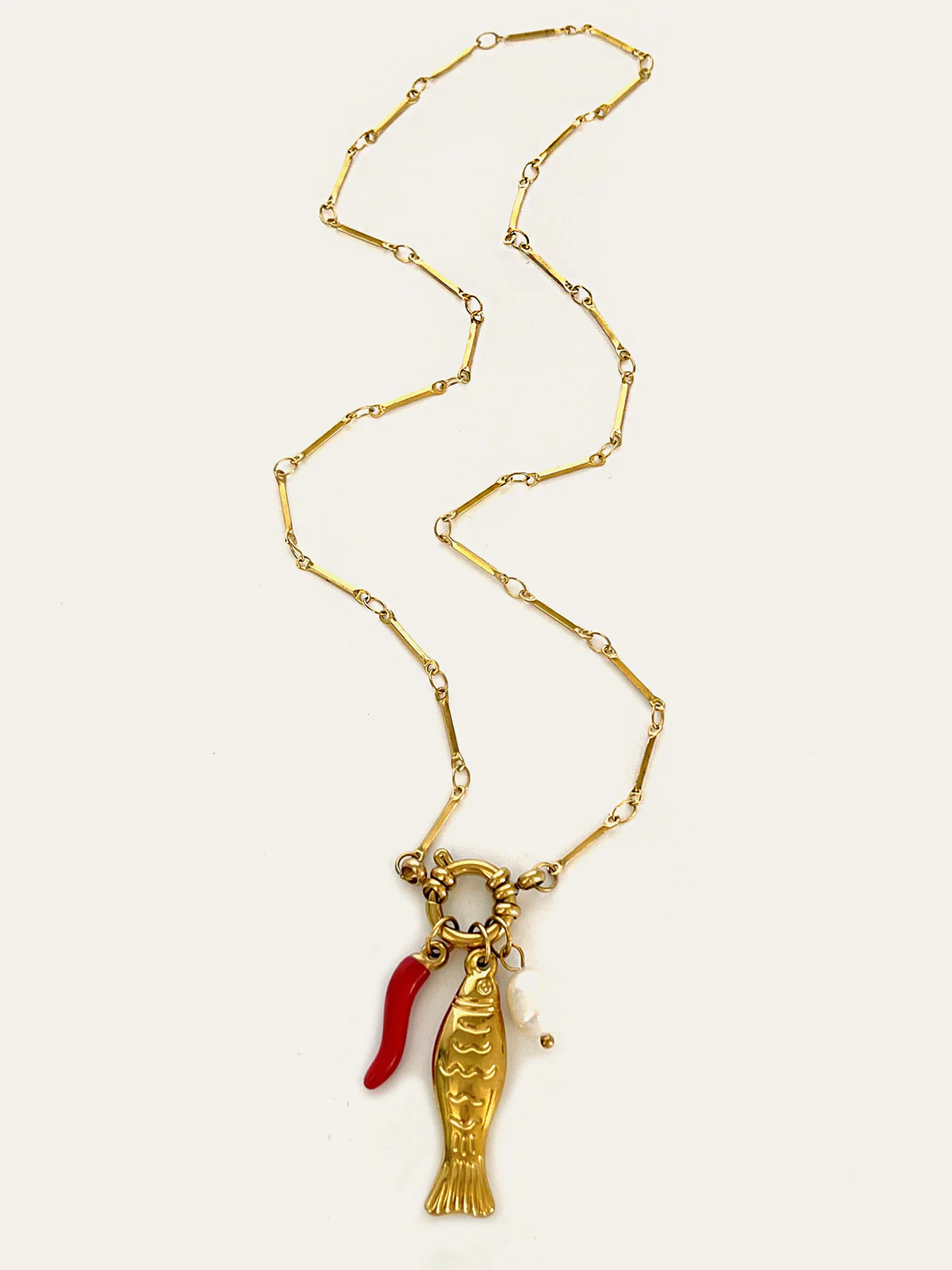 Fish & Chili Pendant Link Chain Necklace - Image 2
