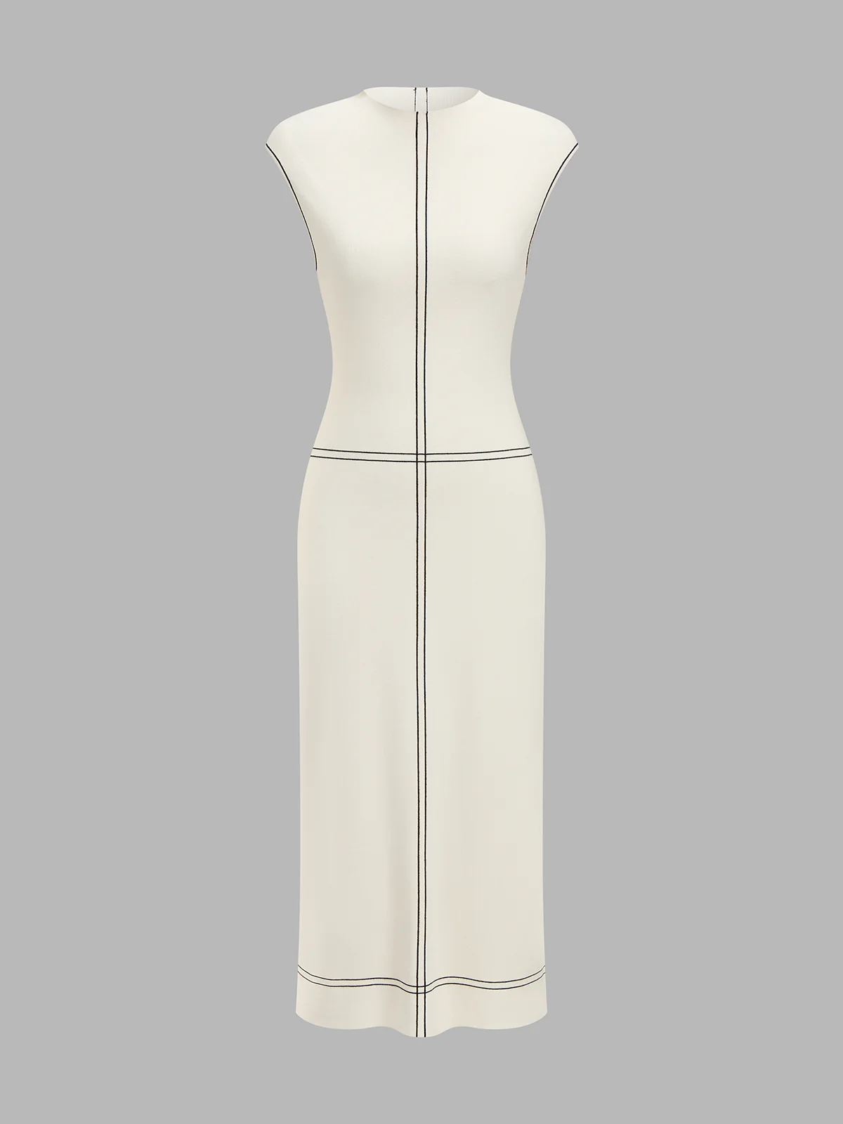 Fitted Sleeveless Contrast Stitch Knit Midi Dress