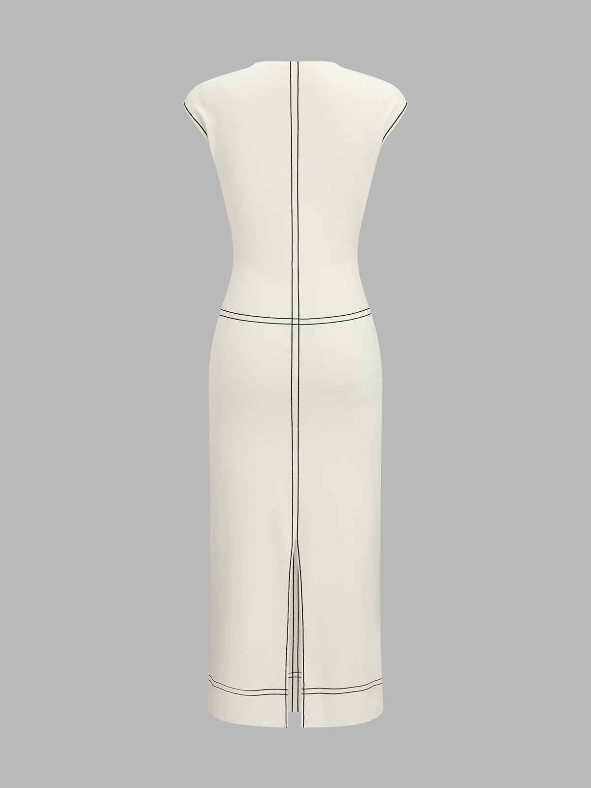 Fitted Sleeveless Contrast Stitch Knit Midi Dress - Image 2