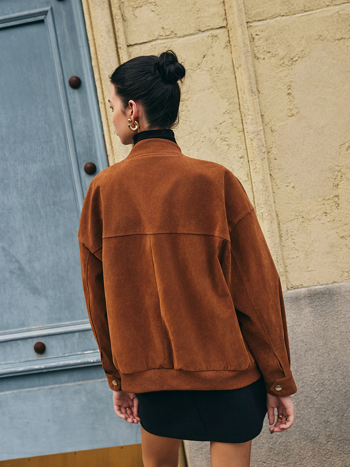 Flap-Pockets Zipper Suede Effect Jacket - Image 7