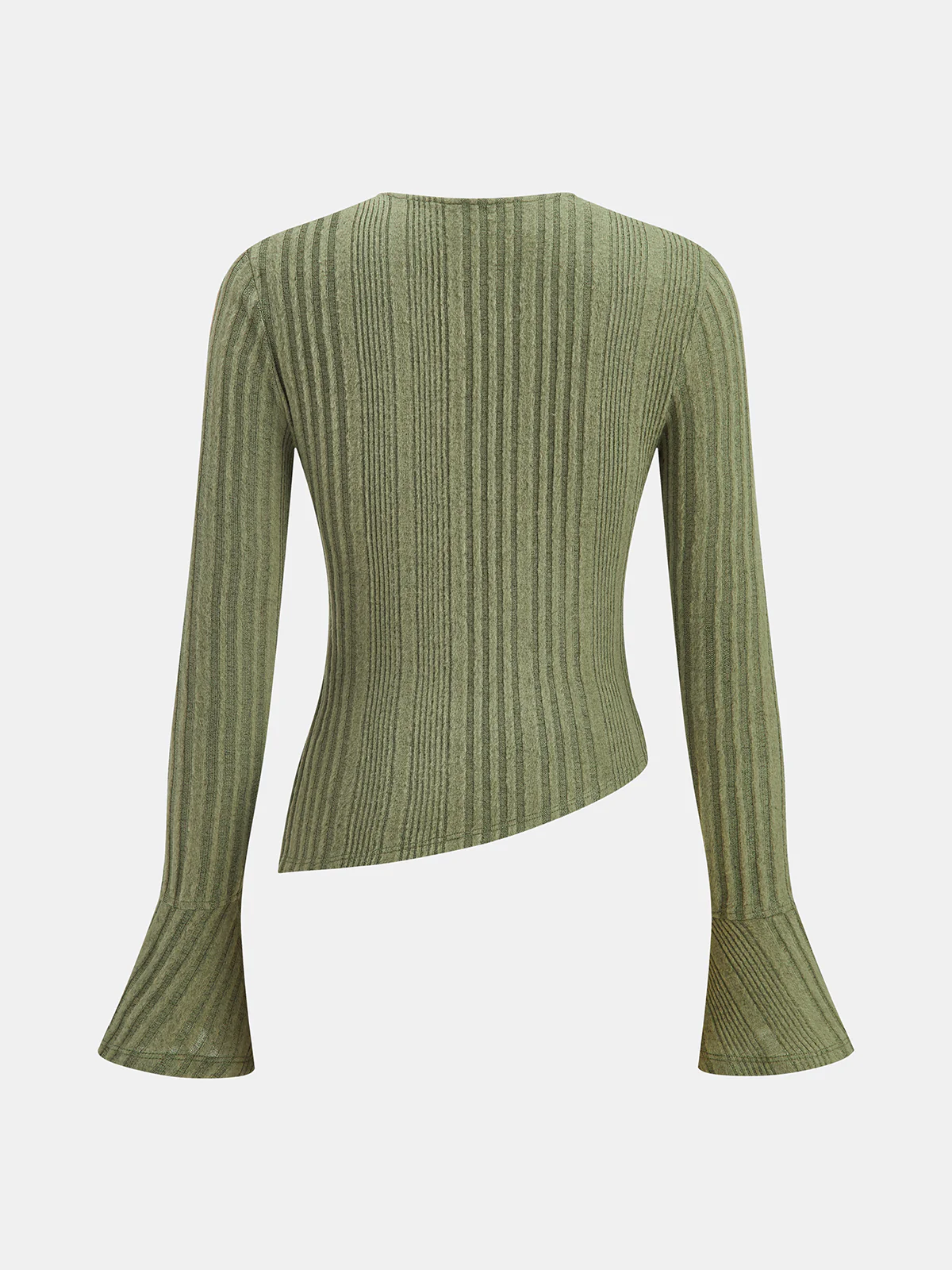 Flared Cuff Asymmetric Ribbed Knit Top - Image 2