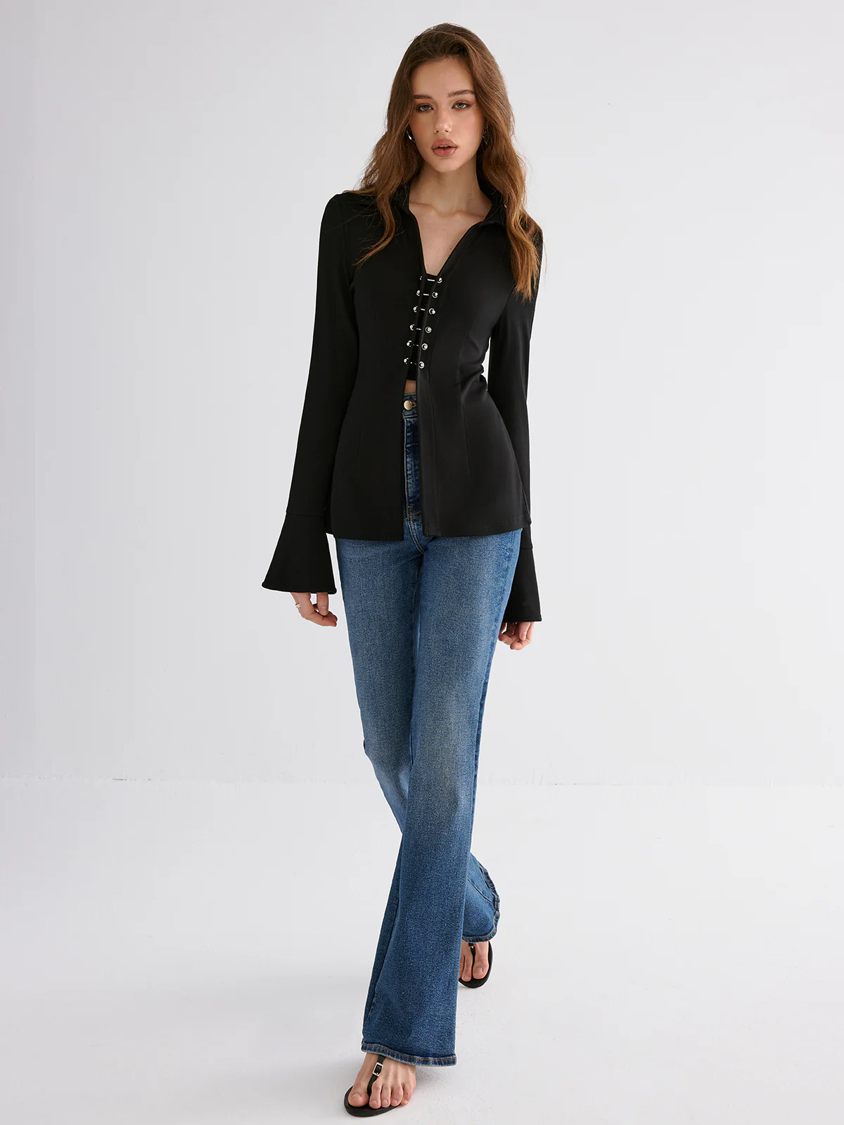 Flared Cuff Collared Blouse - Image 3