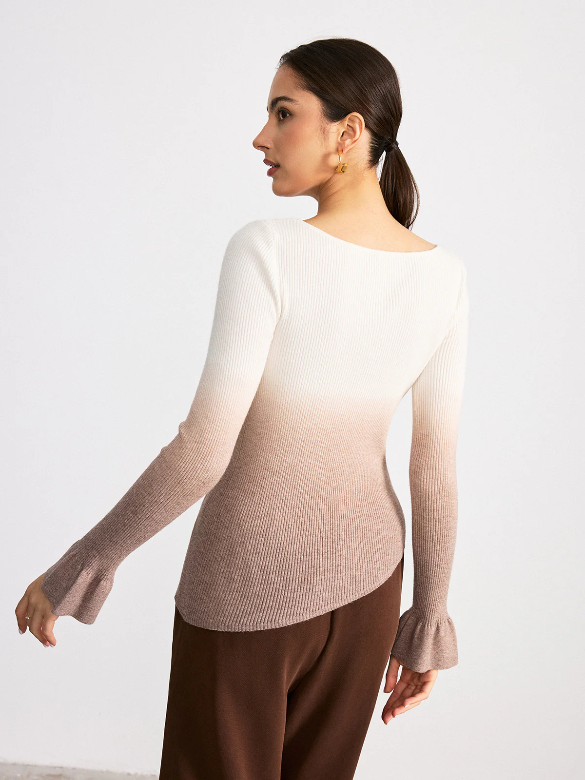 Flared Cuff Ombre Ribbed Knit Top - Image 5