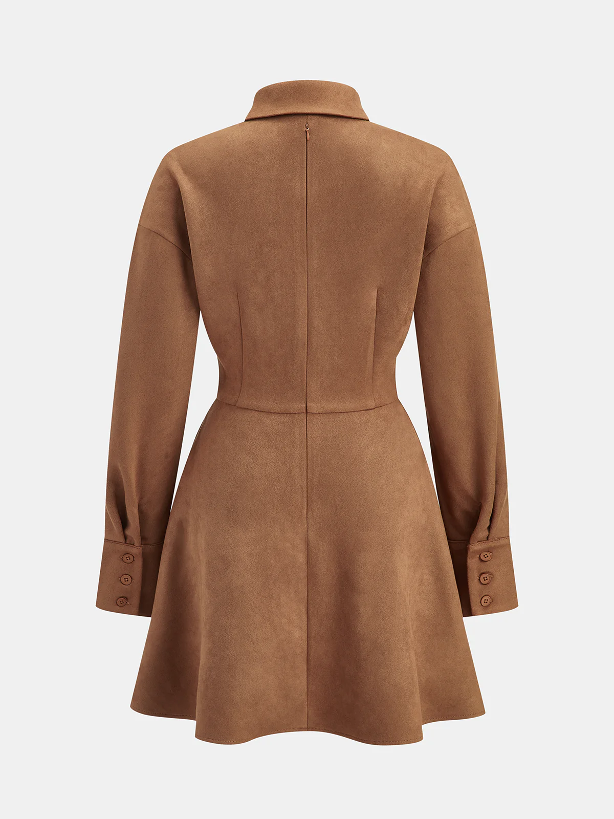 Flared Hem Suede Effect Shirt Dress - Image 2