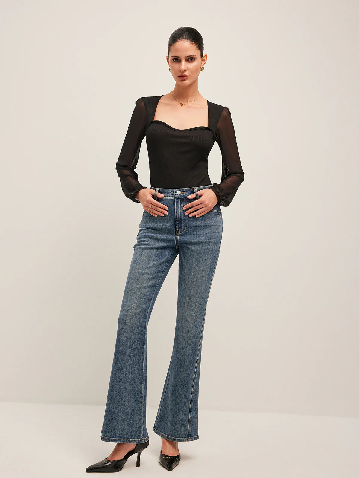 Flared Mid-Waisted Jeans - Image 4