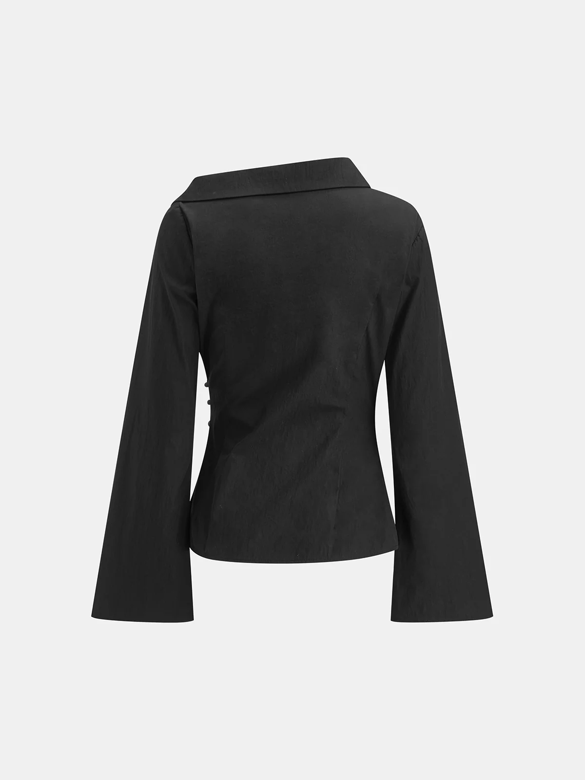 Flared Sleeve Asymmetric Wrap Shirt - Image 2
