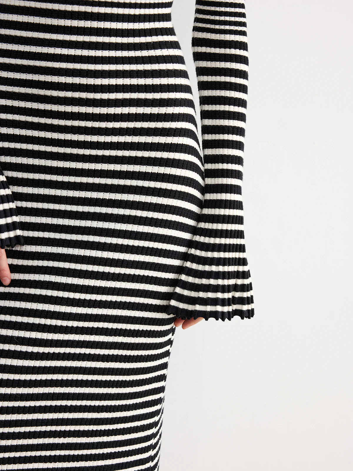 Flared Sleeve Color-Block Striped Knit Maxi Dress - Image 5