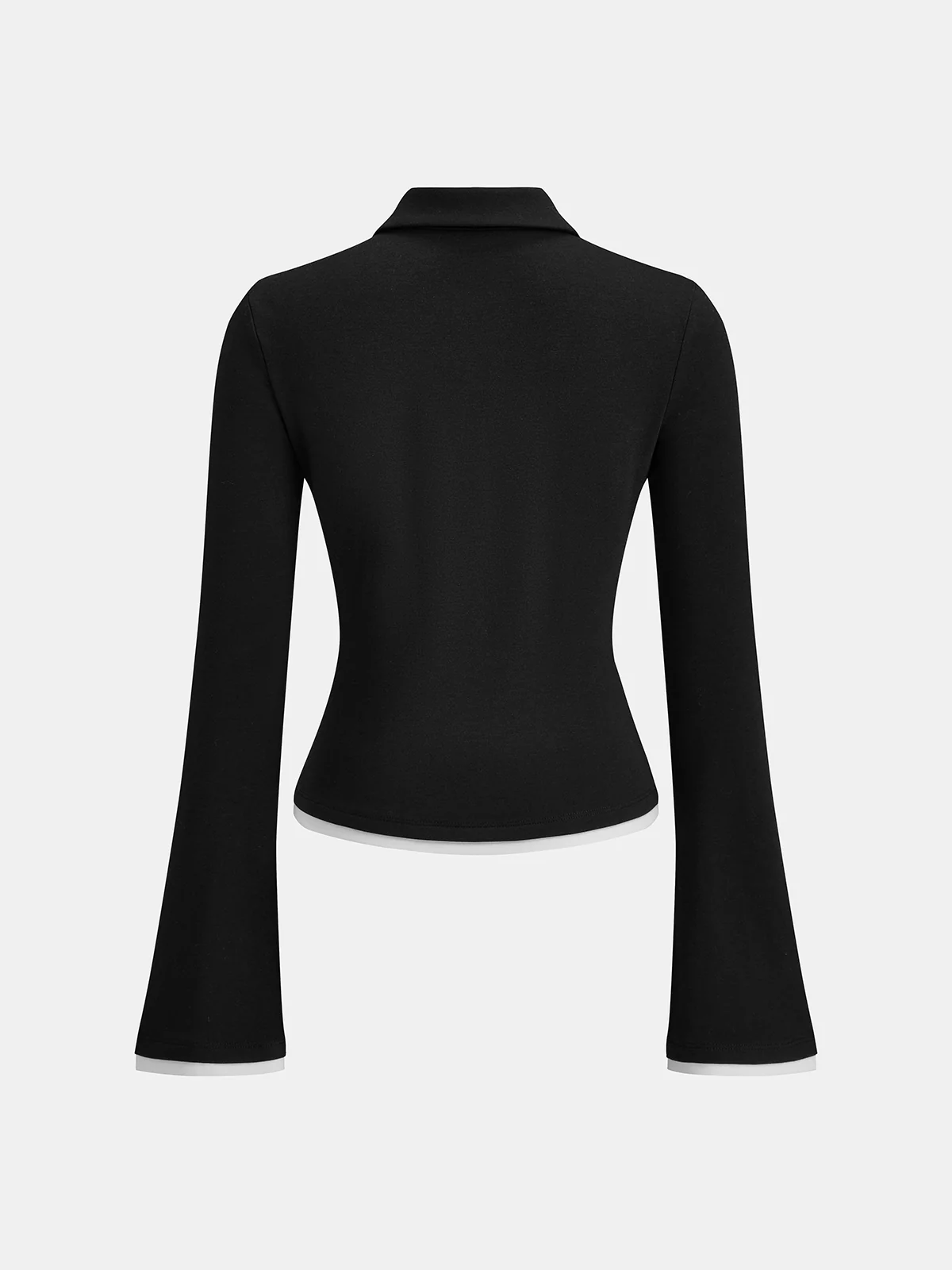 Flared Sleeve Polo Neck Fitted Top - Image 2