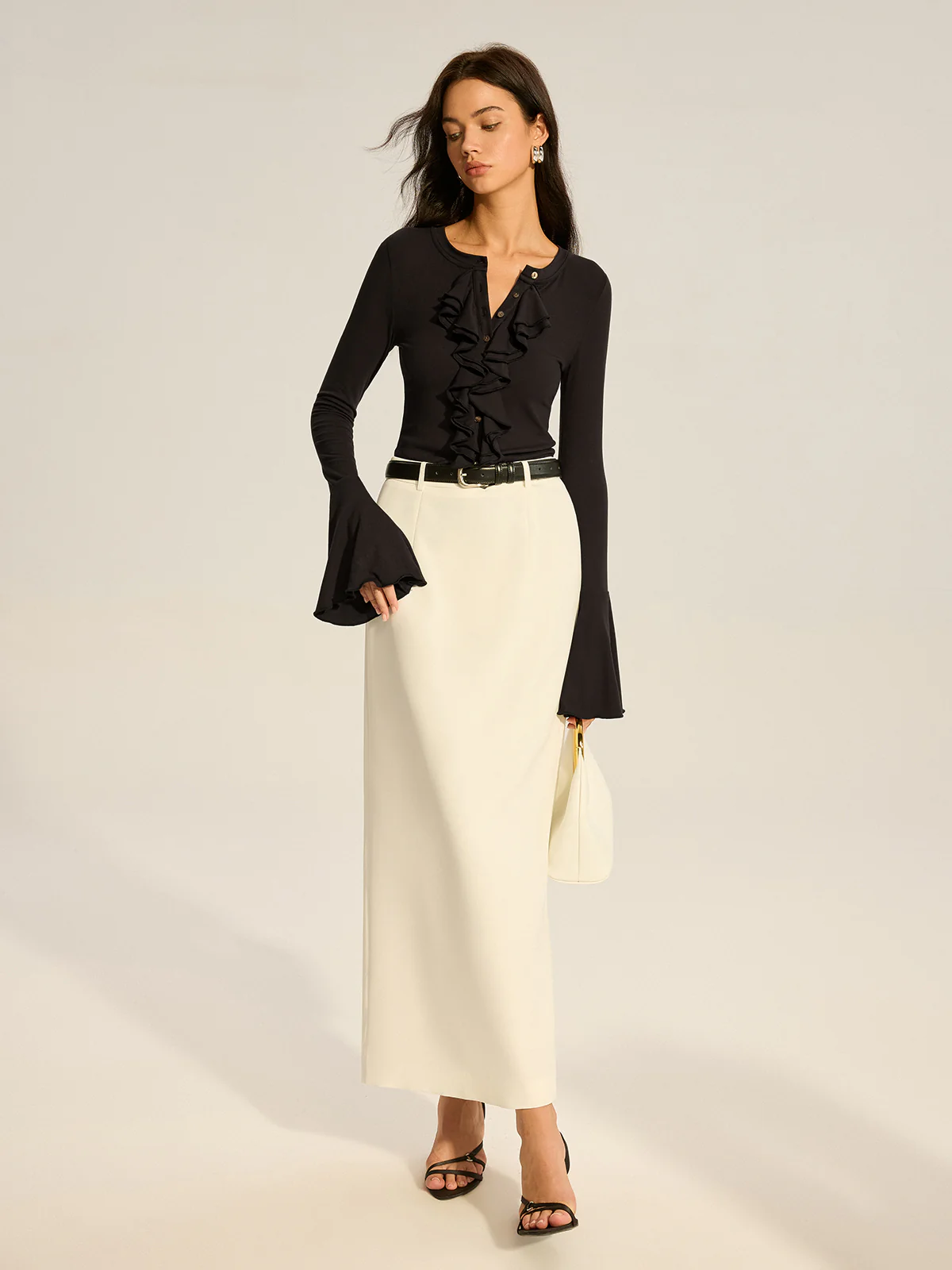 Flared Sleeve Ruffled Button T-Shirt - Image 3