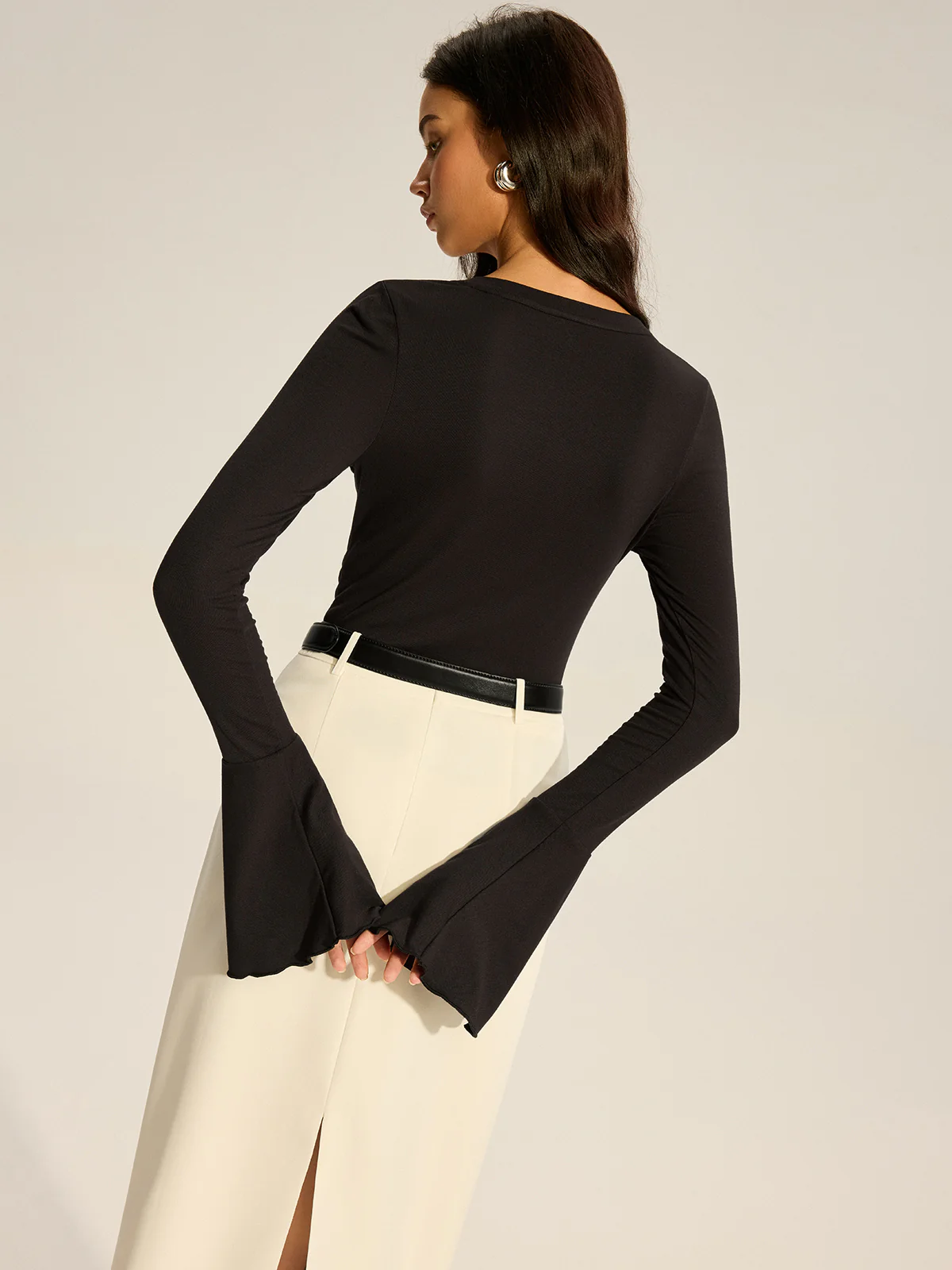 Flared Sleeve Ruffled Button T-Shirt - Image 5