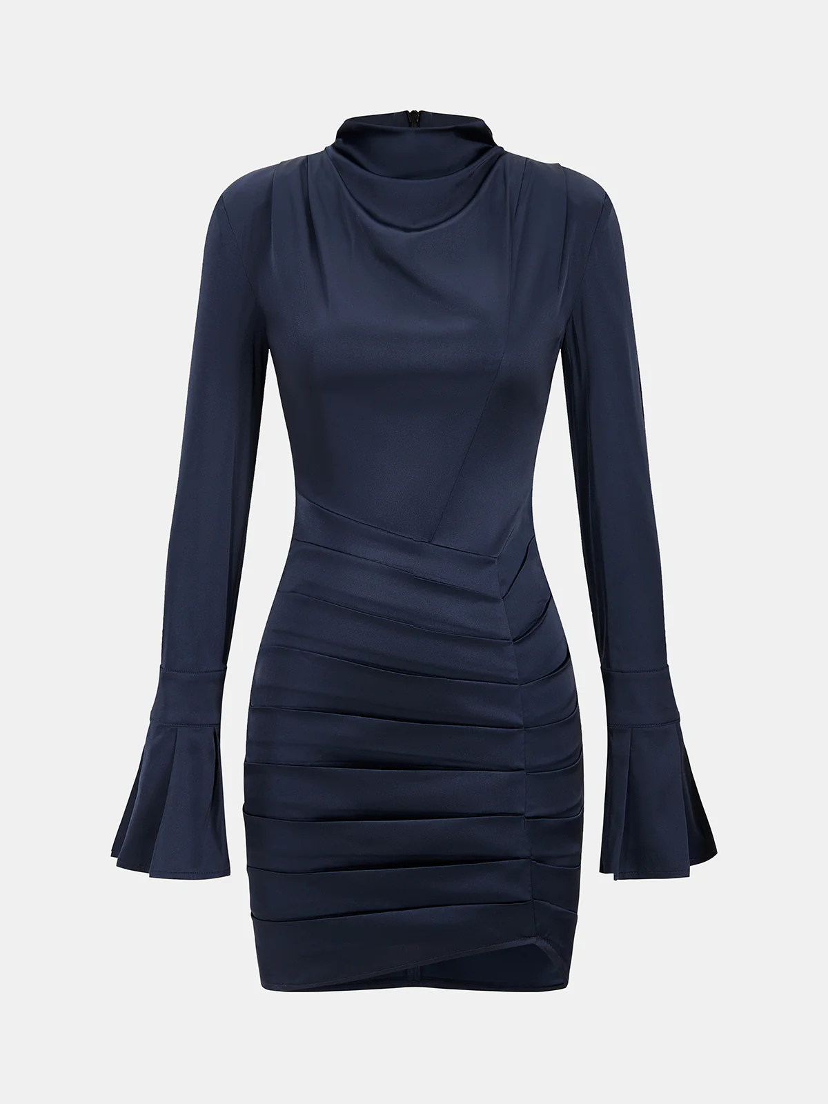 Flared Sleeve Satin Pleated Bodycon Mini Dress