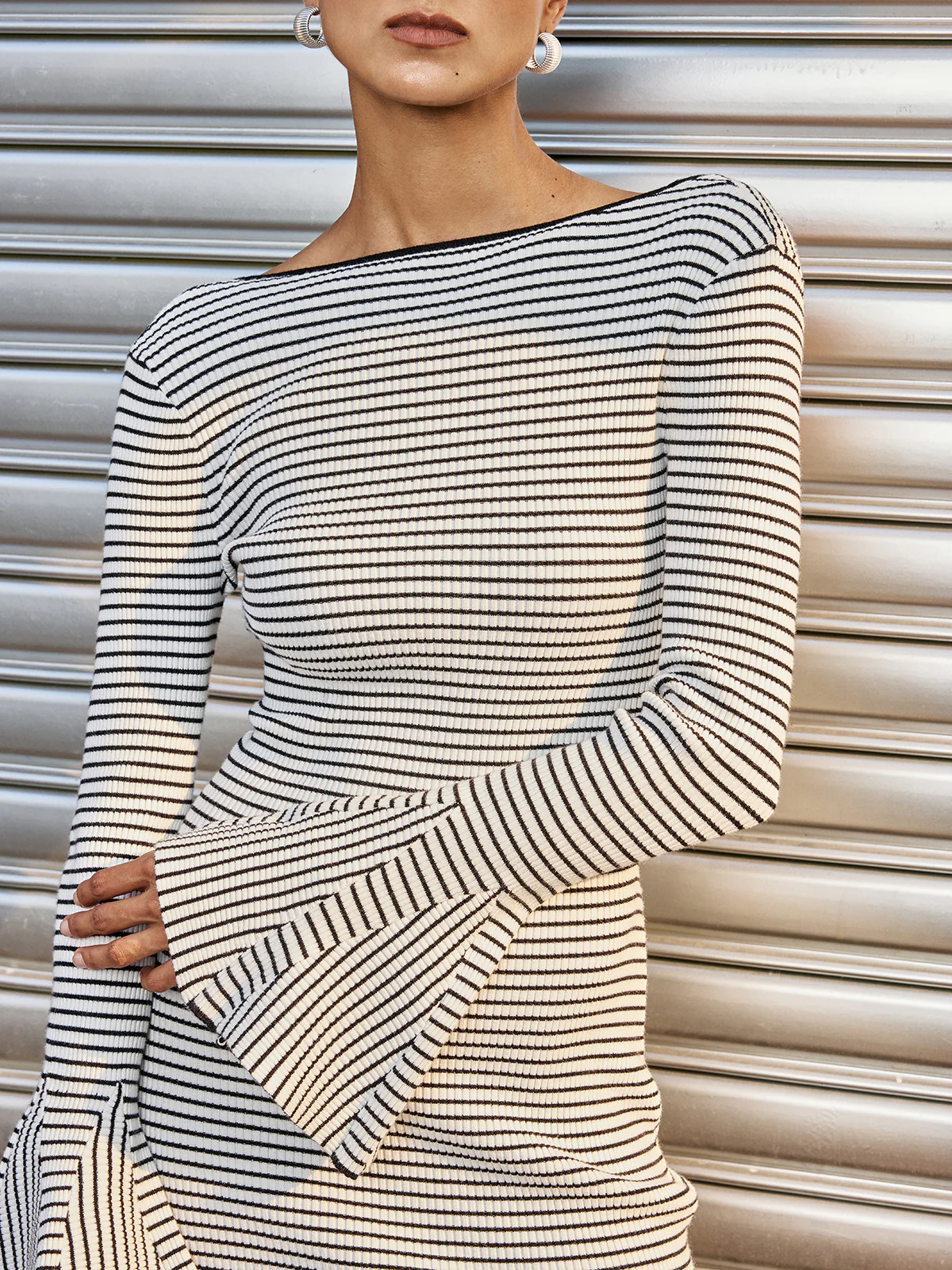 Flared Sleeve Striped Backless Mini Dress - Image 6