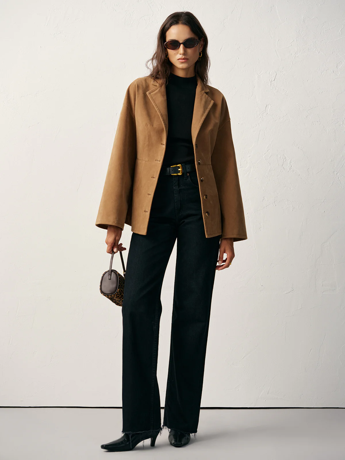 Flared Sleeve Suede Effect Blazer - Image 2