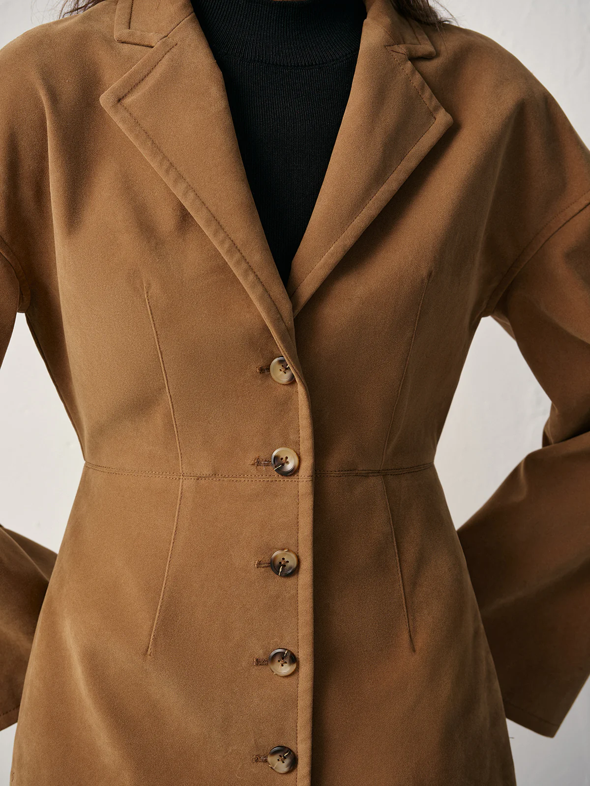 Flared Sleeve Suede Effect Blazer - Image 4