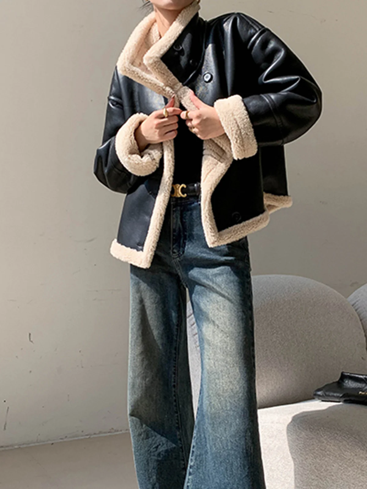 Fleece Lined Faux Leather Jacket - Image 11