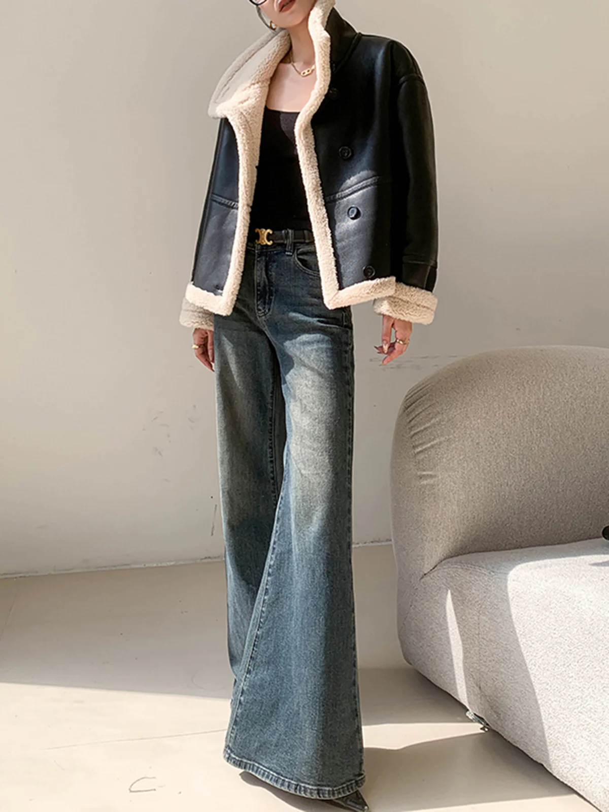 Fleece Lined Faux Leather Jacket - Image 2