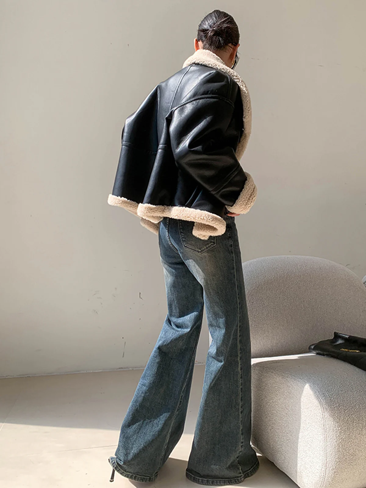 Fleece Lined Faux Leather Jacket - Image 3