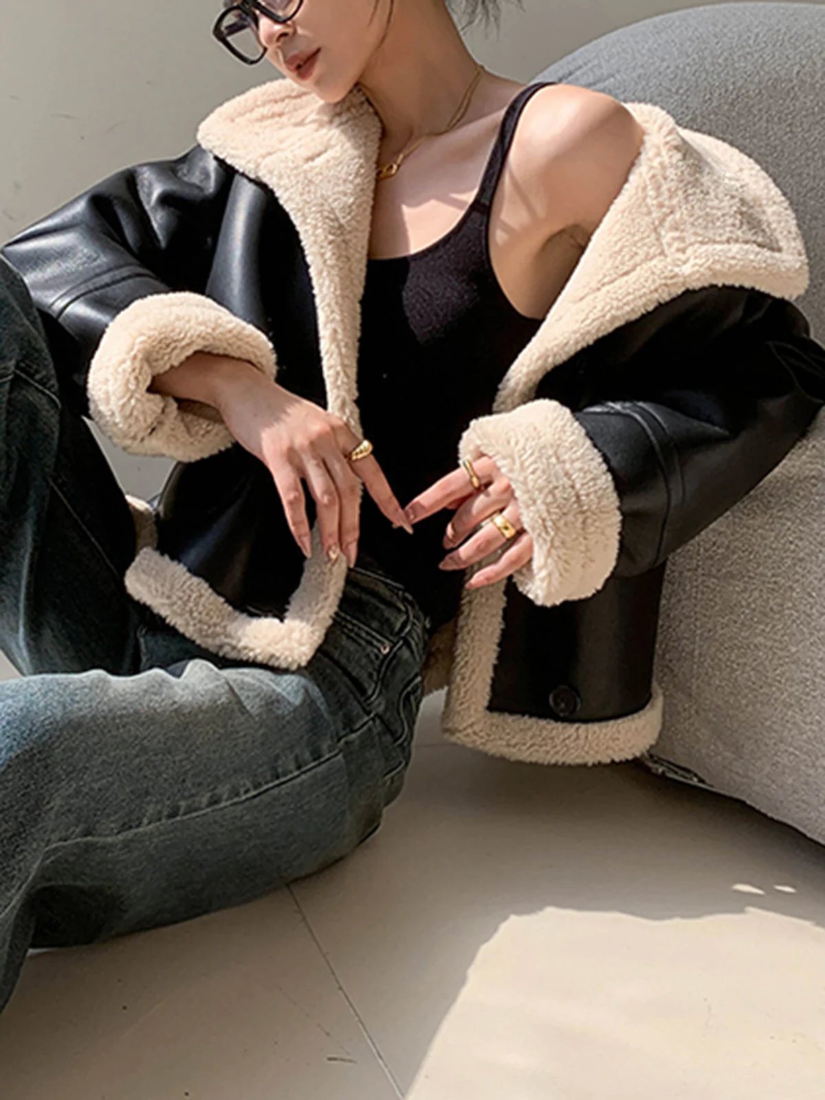 Fleece Lined Faux Leather Jacket - Image 6