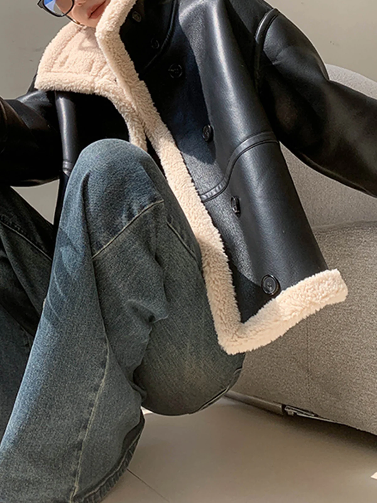 Fleece Lined Faux Leather Jacket - Image 8