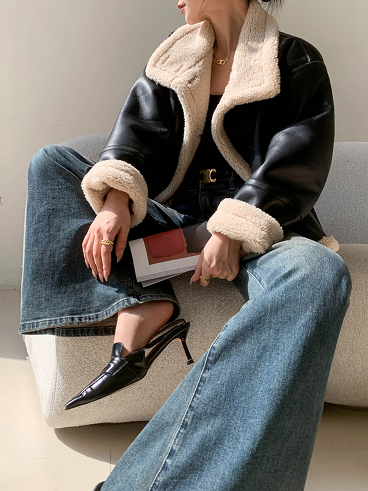 Fleece Lined Faux Leather Jacket - Image 9
