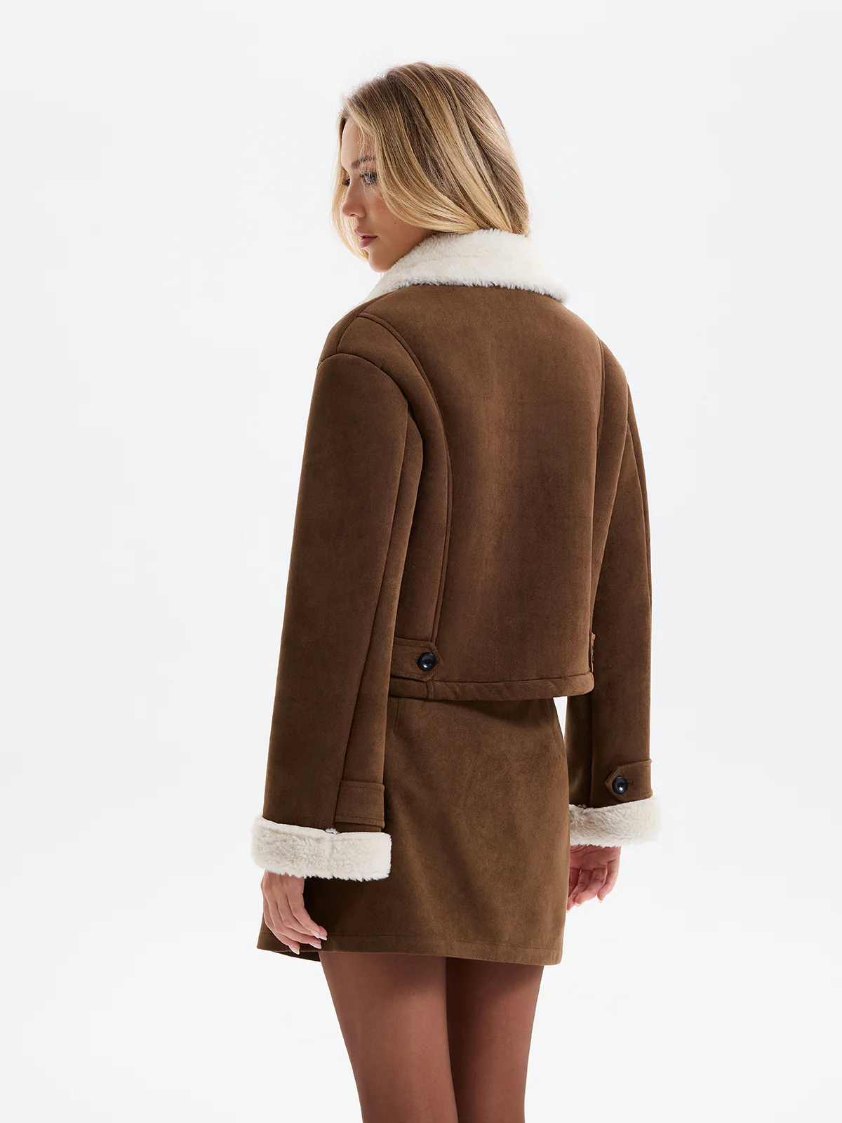 Fleece Lined Suede Effect Cropped Jacket - Image 6