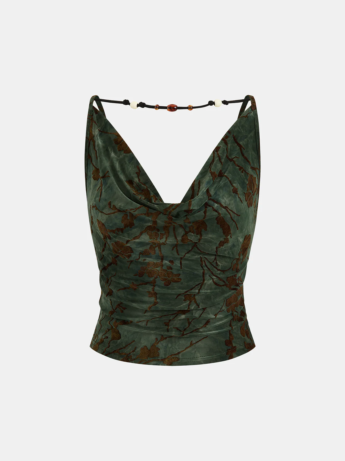 Flocked Floral Cowl Neck Cami Top