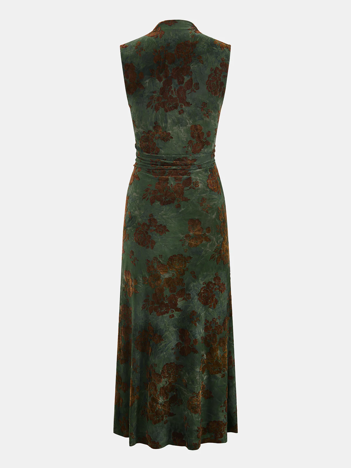 Flocked Floral Ruched Sleeveless Maxi Dress - Image 2