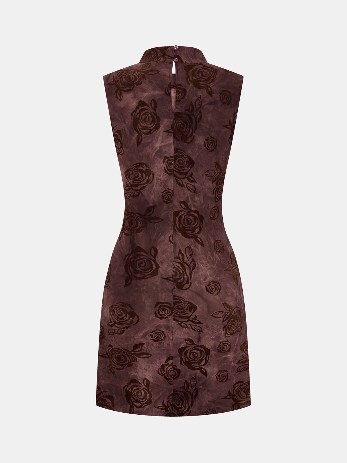 Flocked Rose-Print Ruched Sleeveless Mini Dress - Image 2