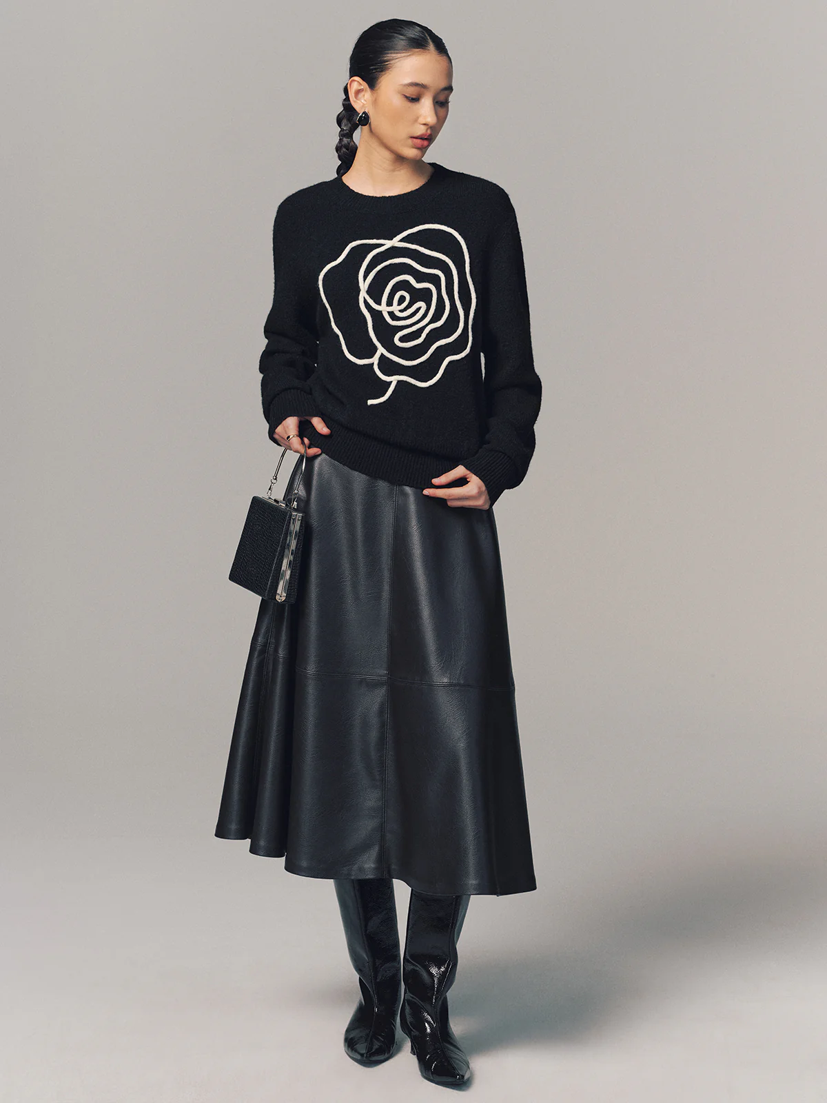 Floral Applique Crew Neck Sweater