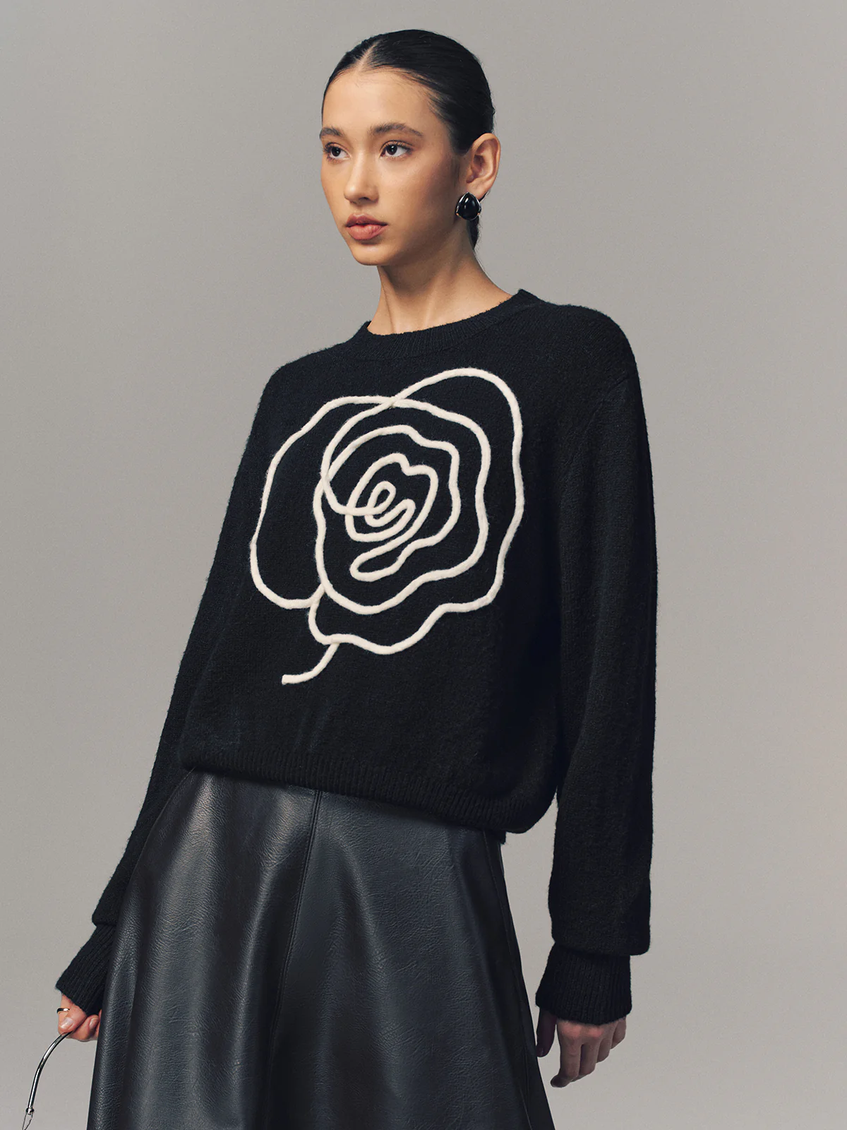 Floral Applique Crew Neck Sweater - Image 4