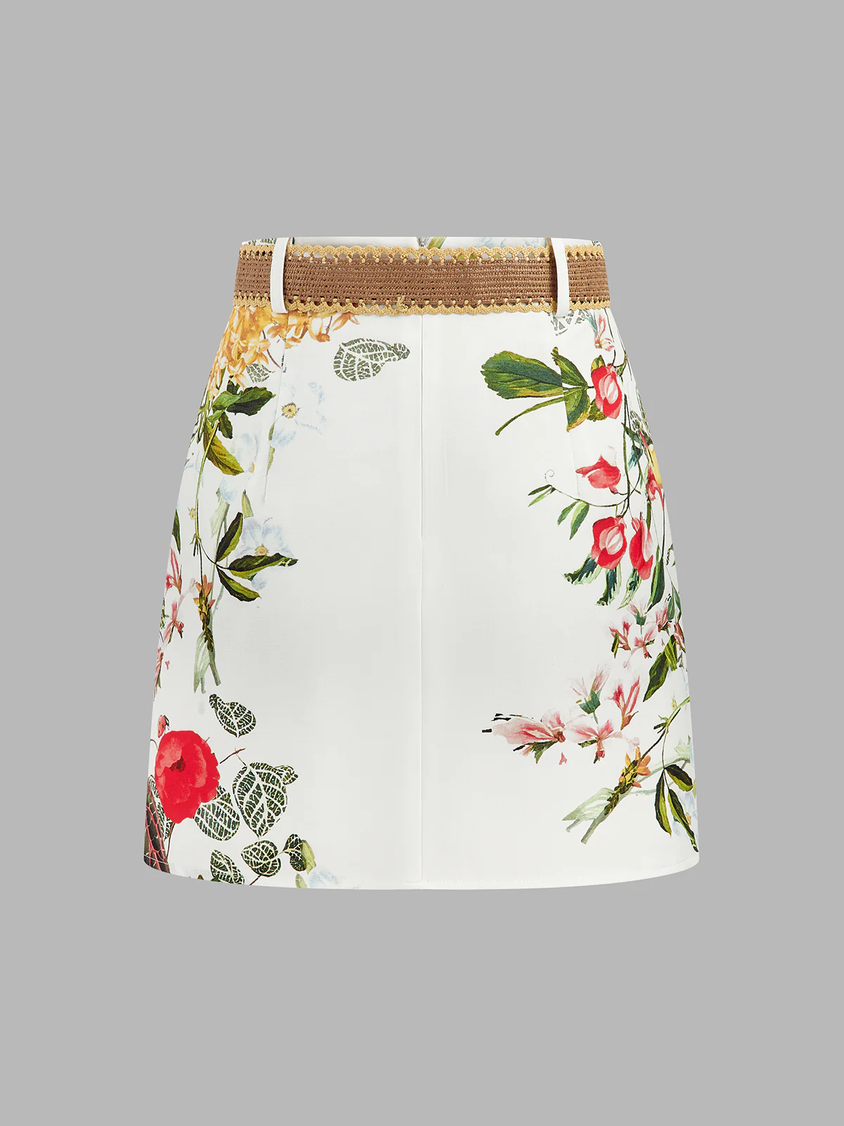 Floral Bird Print Belted Mini Skirt - Image 2