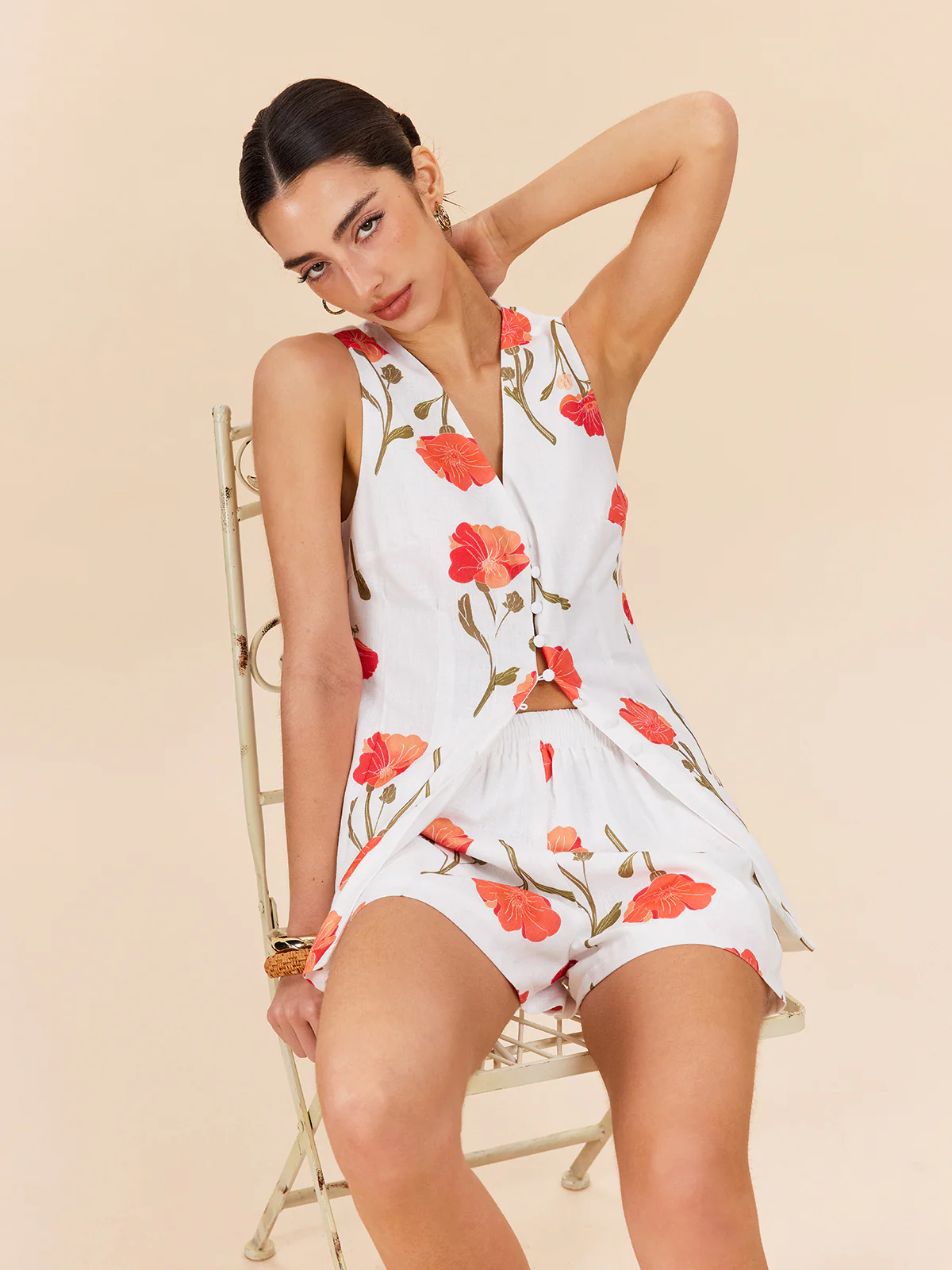 Floral Button-Front Shorts Set - Image 5