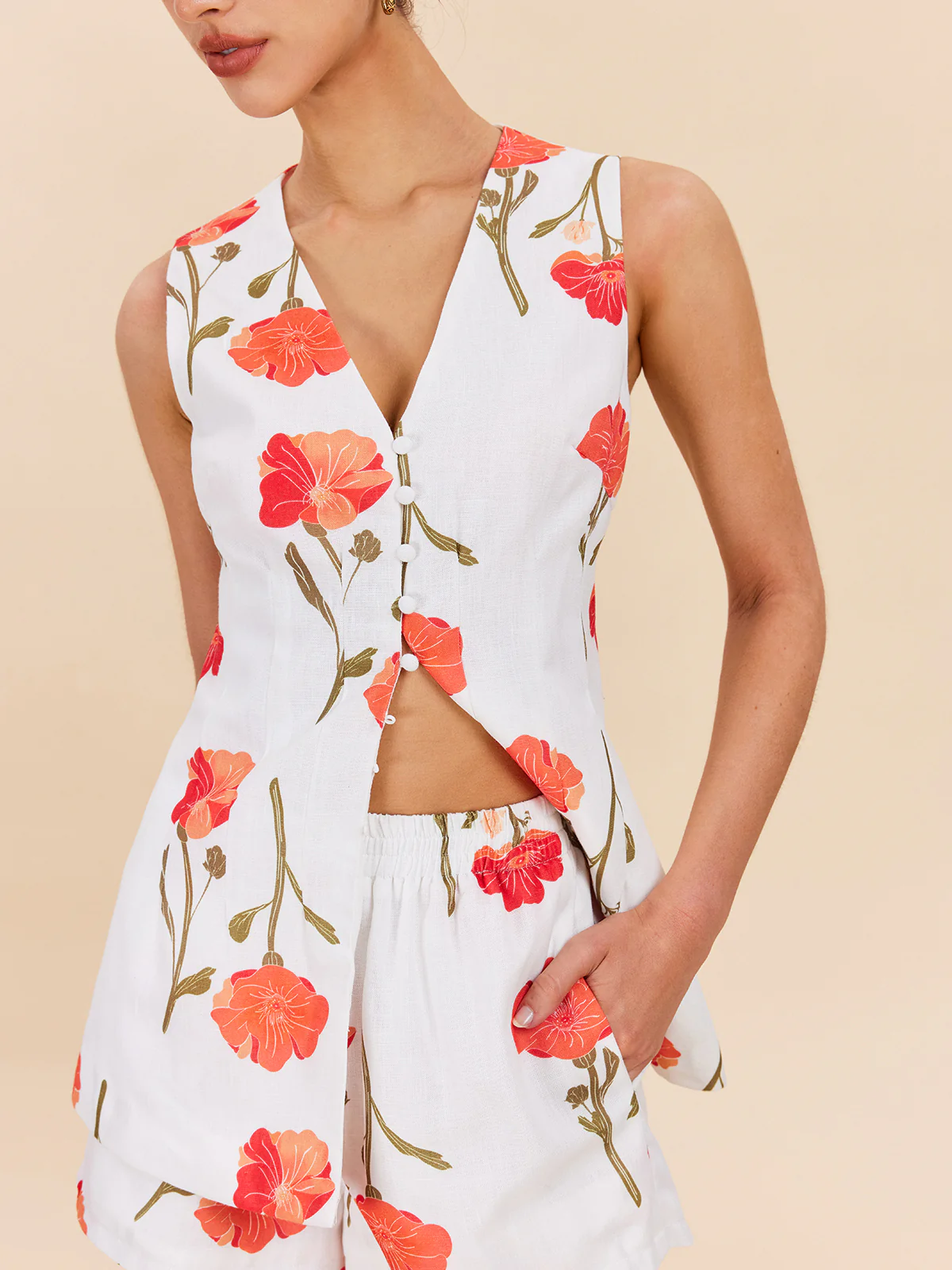 Floral Button-Front Shorts Set - Image 6