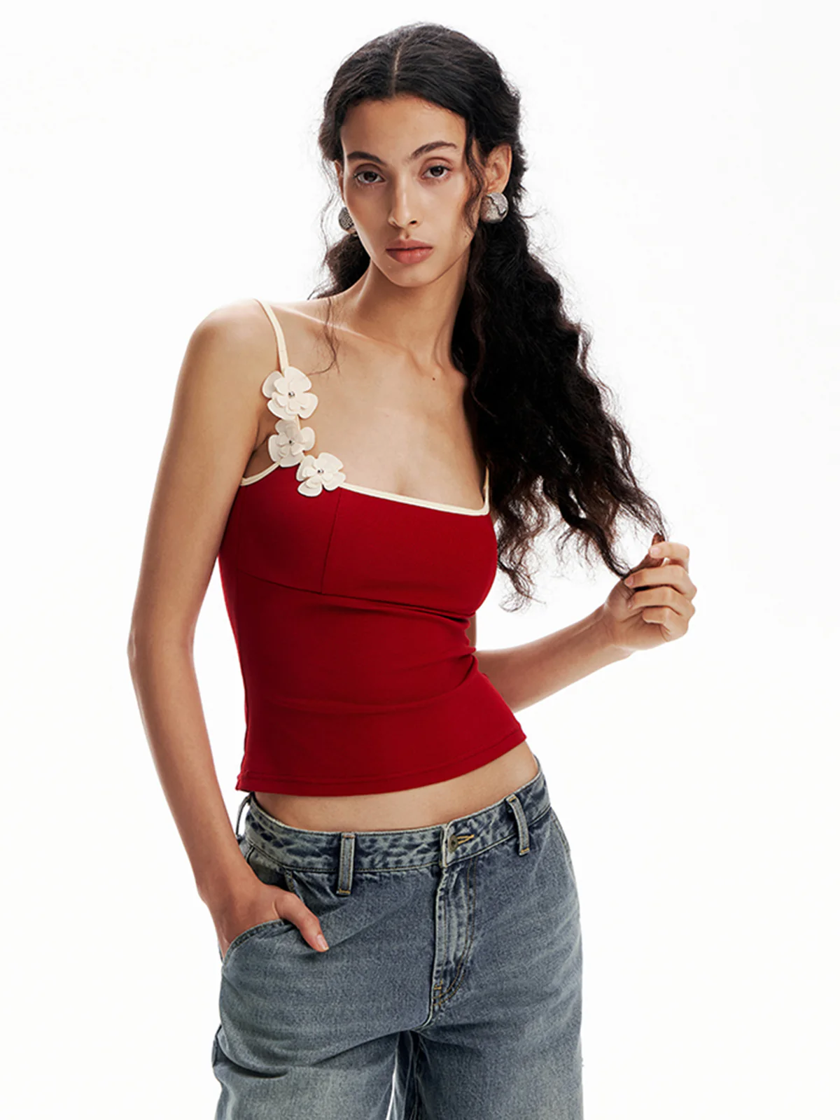 Floral Contrast Trim Bodycon Cami Top - Image 5