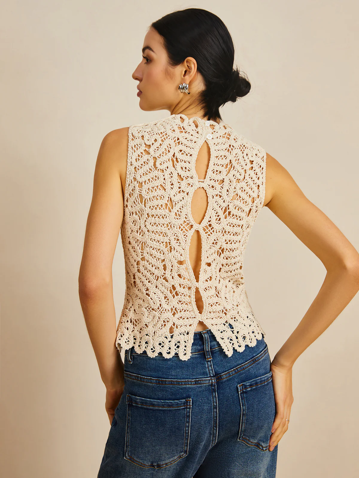 Floral Crochet Hollow Out Sweater Vest - Image 2