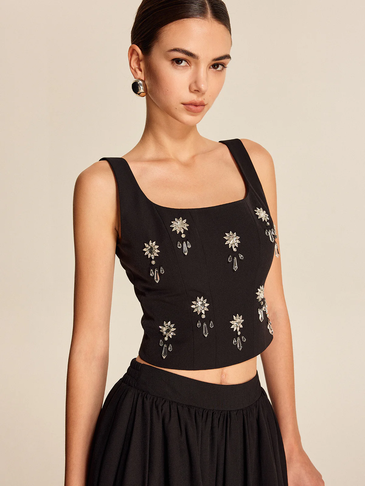 Floral Crystal Back Zipper Top - Image 3