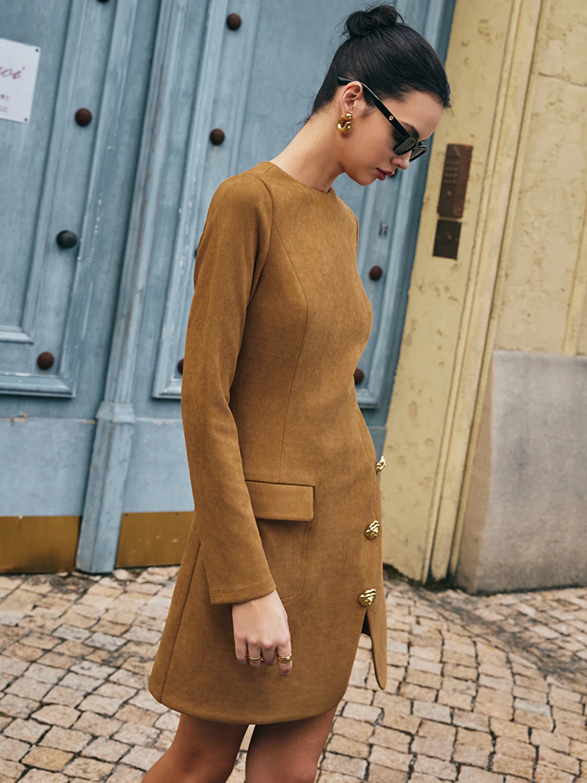 Floral-Detail Faux Leather Slim Dress - Image 4