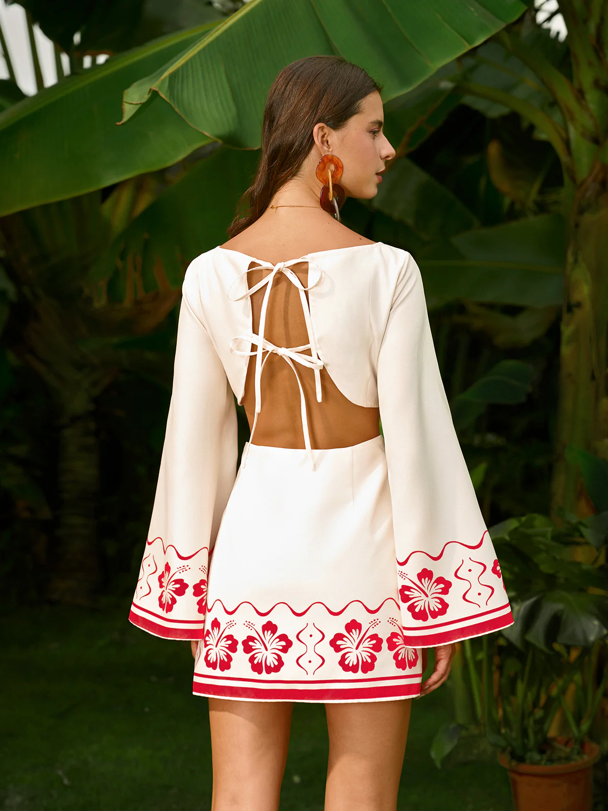 Floral Embroidered Backless Tie Dress - Image 2