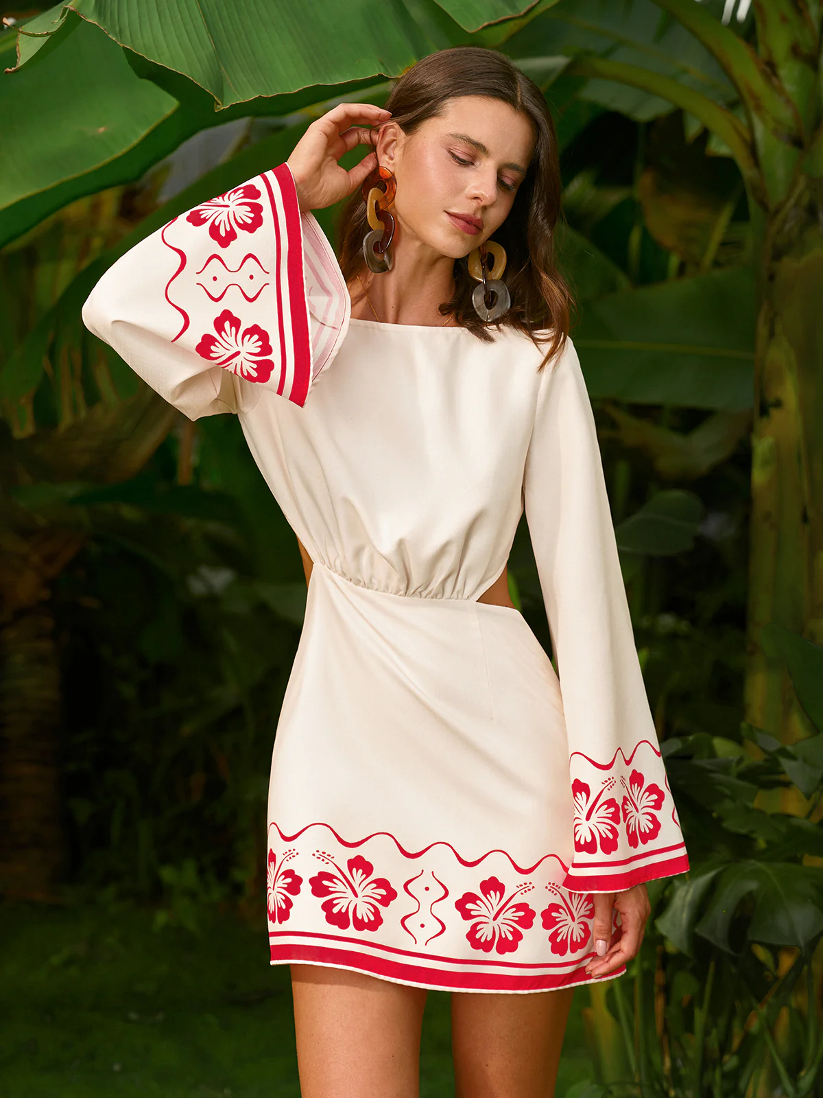 Floral Embroidered Backless Tie Dress - Image 3