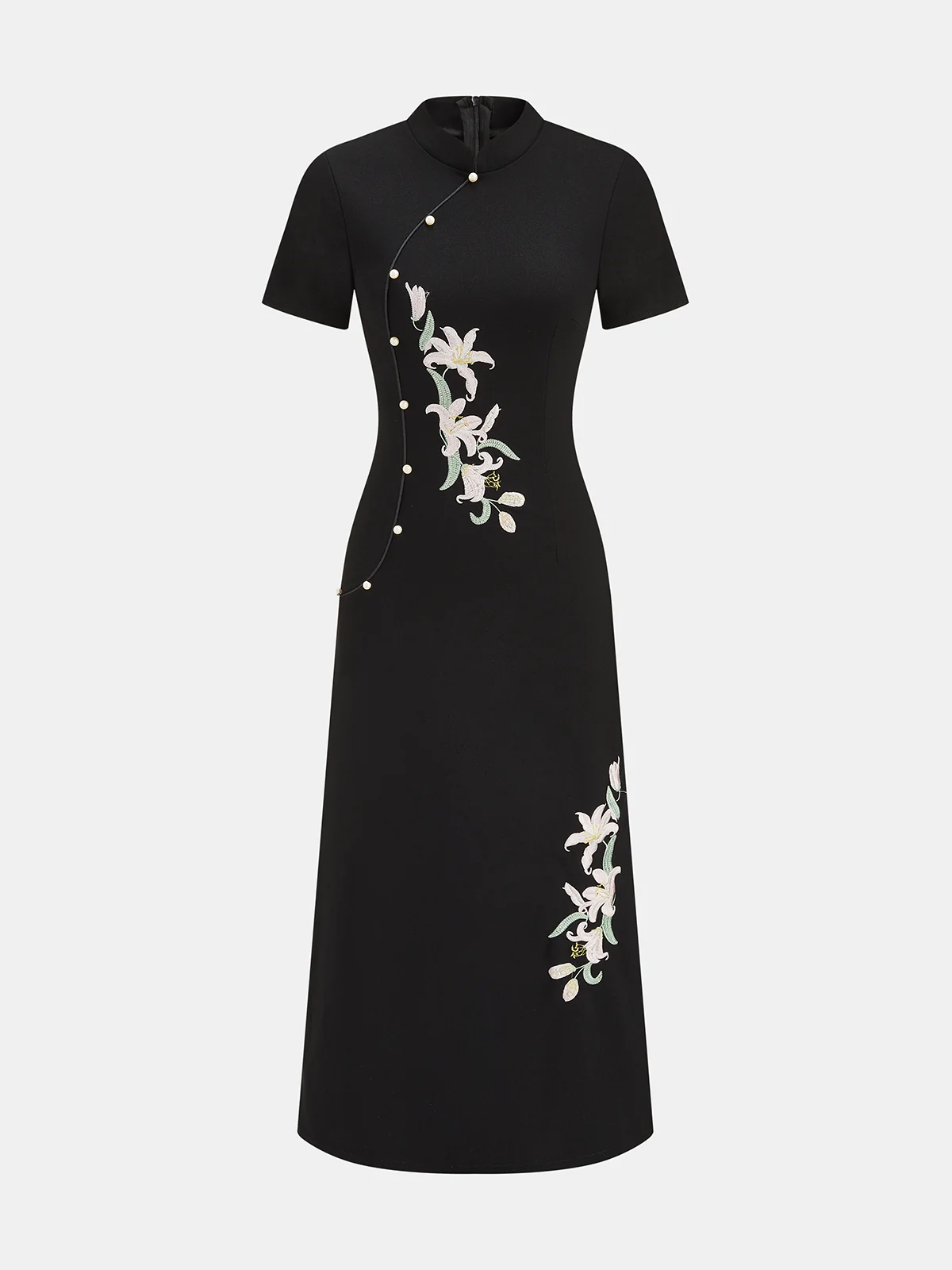 Floral Embroidered Cheongsam Maxi Dress - Image 2
