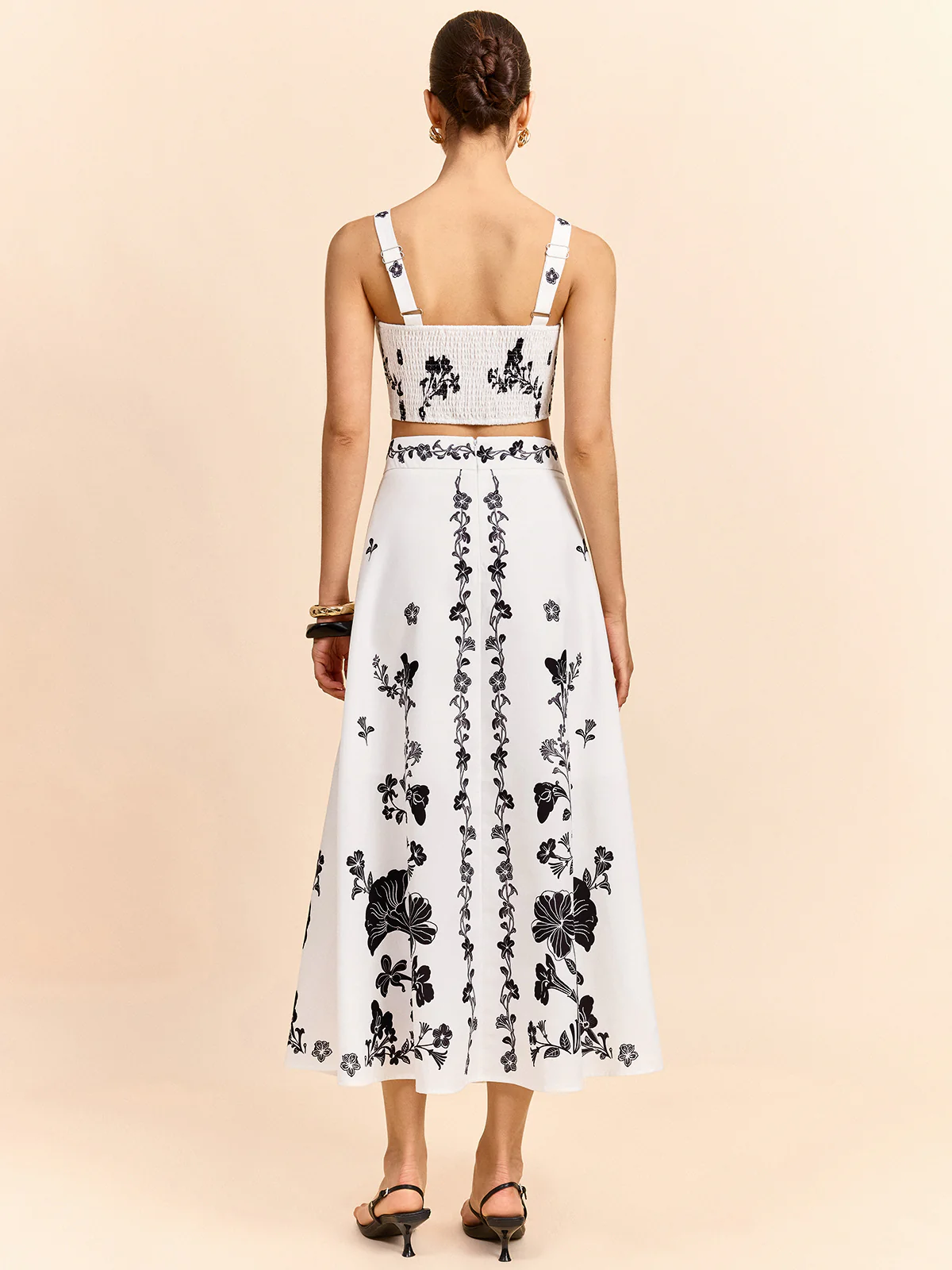 Floral Embroidered Crop Top and Midi Skirt Set - Image 6