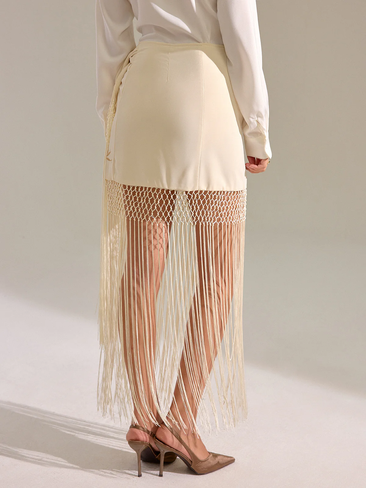 Floral Embroidered Fringe Mini Skirt - Image 3