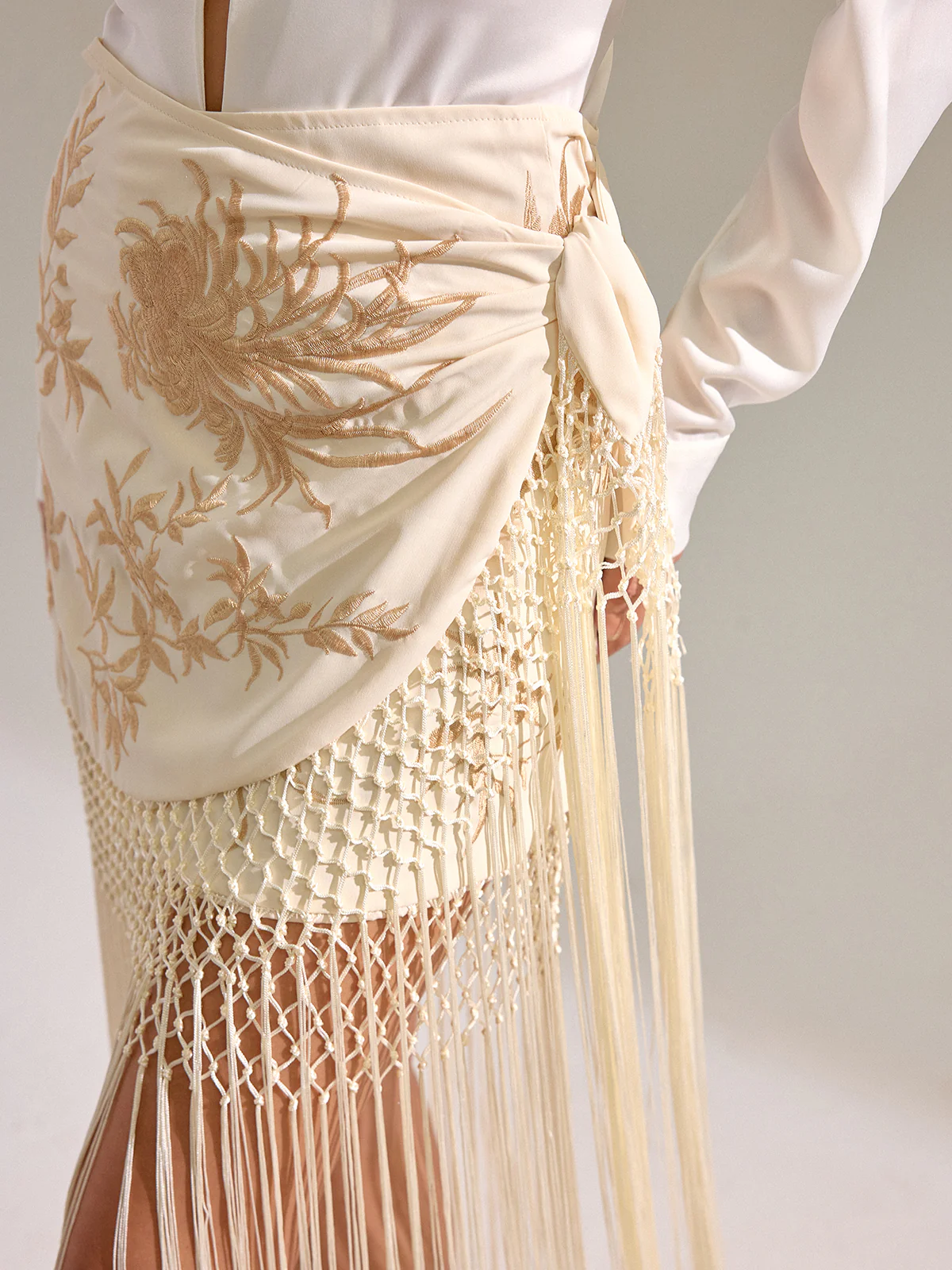 Floral Embroidered Fringe Mini Skirt - Image 4