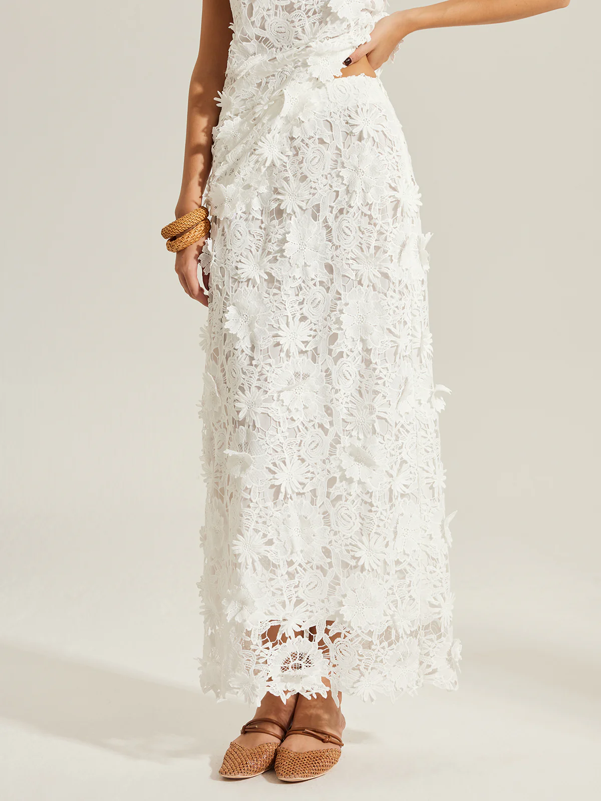 Floral Embroidered Semi-Sheer Lace Skirt - Image 2