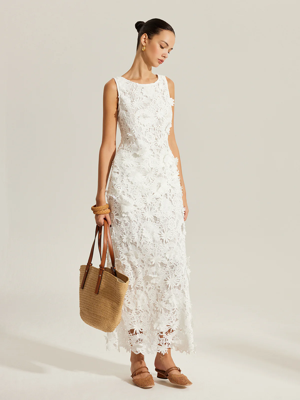 Floral Embroidered Semi-Sheer Lace Skirt - Image 3