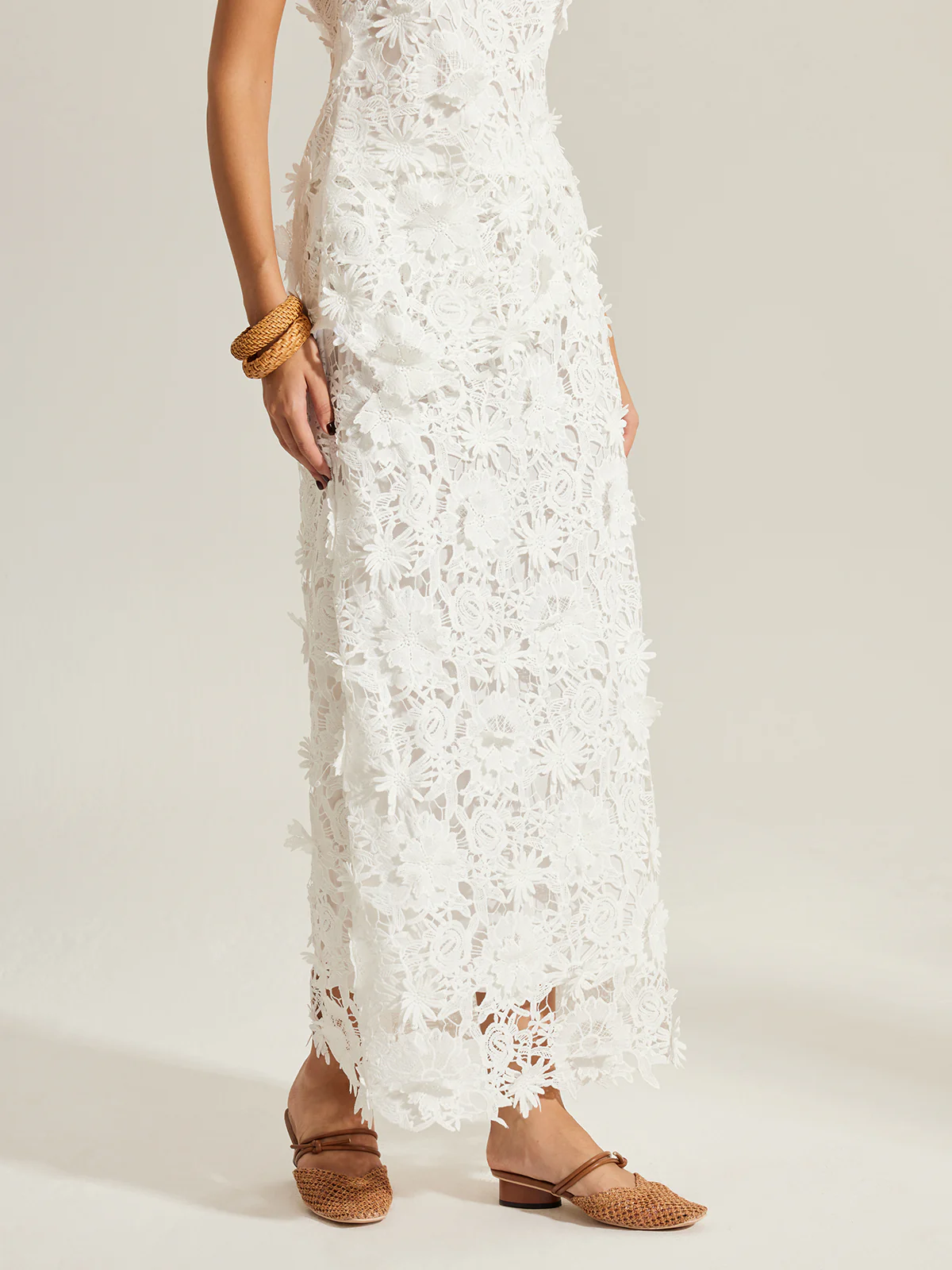 Floral Embroidered Semi-Sheer Lace Skirt - Image 5