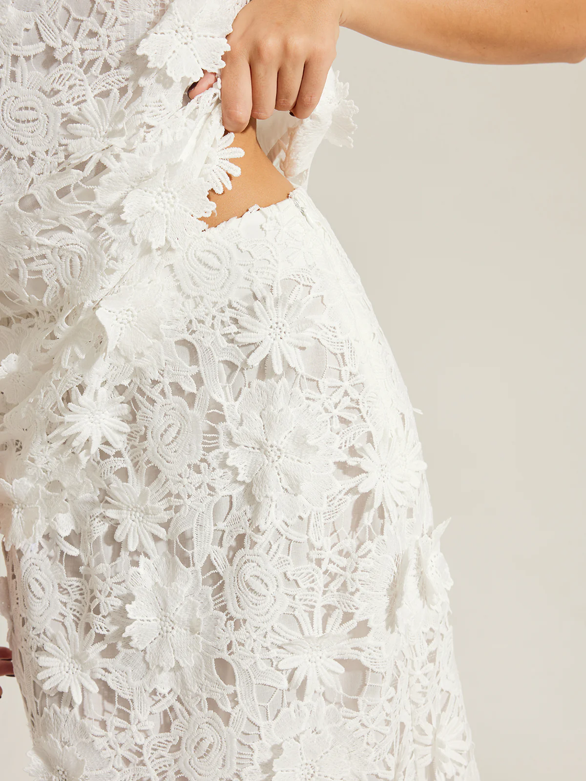 Floral Embroidered Semi-Sheer Lace Skirt - Image 6